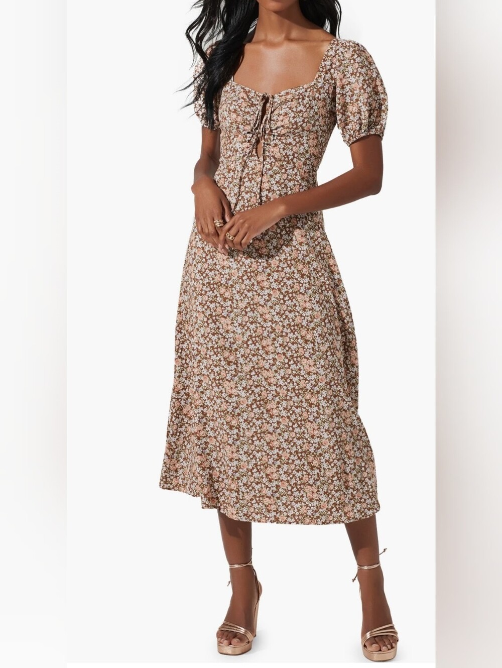 ASTR Lace-up Puff Sleeve Midi Dress Size XS